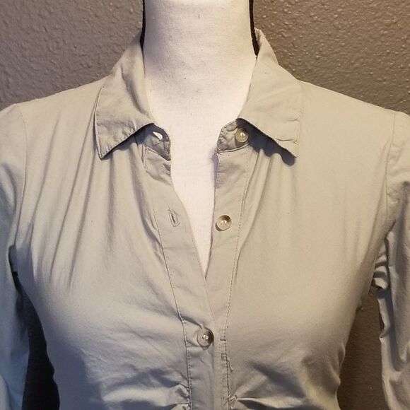 Sim & Sam S Dress 100% Cotton Midi Sage Green Long Sleeve Button Front Office - Picture 4 of 10